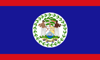 The flag of Belize has a royal blue field with a thin red horizontal band at the top and bottom of the field and the national coat of arms in the center.