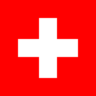 The flag of Switzerland is square shaped. It features a white Swiss cross centered on a red field.