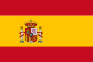 The flag of Spain is composed of three horizontal bands of red, yellow and red, with the yellow band twice the height of the red bands. In the yellow band is the national coat of arms offset slightly towards the hoist side of center.