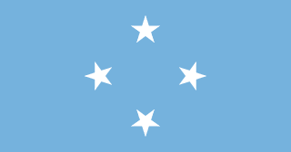 The flag of Micronesia has a light blue field, at the center of which are four five-pointed white stars arranged in the shape of a diamond.