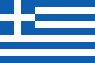 The flag of Greece is composed of nine equal horizontal bands of blue alternating with white. A blue square bearing a white cross is superimposed in the canton.