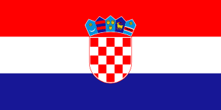 The flag of Croatia is composed of three equal horizontal bands of red, white and blue, with coat of arms of Croatia superimposed in the center.