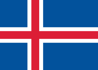 The flag of Iceland has a blue field with a large white-edged red cross that extends to the edges of the field. The vertical part of this cross is offset towards the hoist side.