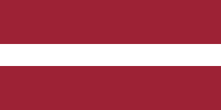 The flag of Latvia has a carmine-red field with a thin white horizontal band across the middle of the field.
