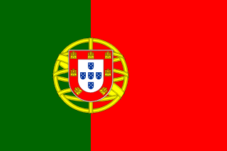 The flag of Portugal is composed of two vertical bands of green and red in the ratio of 2:3, with the coat of arms of Portugal centered over the two-color boundary.
