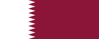 The flag of Qatar has a maroon field, on the hoist side of which is a white vertical band that spans about one-third the width of the field and is separated from the rest of the field by nine adjoining fly-side pointing white isosceles triangles that serve as a serrated line.