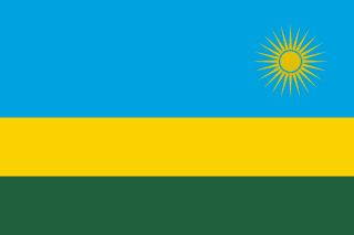 The flag of Rwanda is composed of three horizontal bands of light blue, yellow and green. The light blue band is twice the height of the other two bands and bears a yellow sun with twenty-four rays on its fly side.