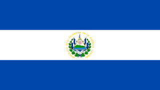The flag of El Salvador is composed of three equal horizontal bands of cobalt blue, white and cobalt blue, with the national coat of arms centered in the white band.