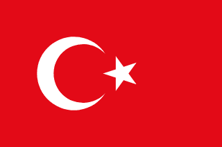 The flag of Turkey has a red field bearing a large fly-side facing white crescent and a smaller five-pointed white star placed just outside the crescent opening. The white crescent and star are offset slightly towards the hoist side of center.