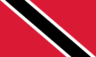 The flag of Trinidad and Tobago has a red field with a white-edged black diagonal band that extends from the upper hoist-side corner to the lower fly-side corner of the field.